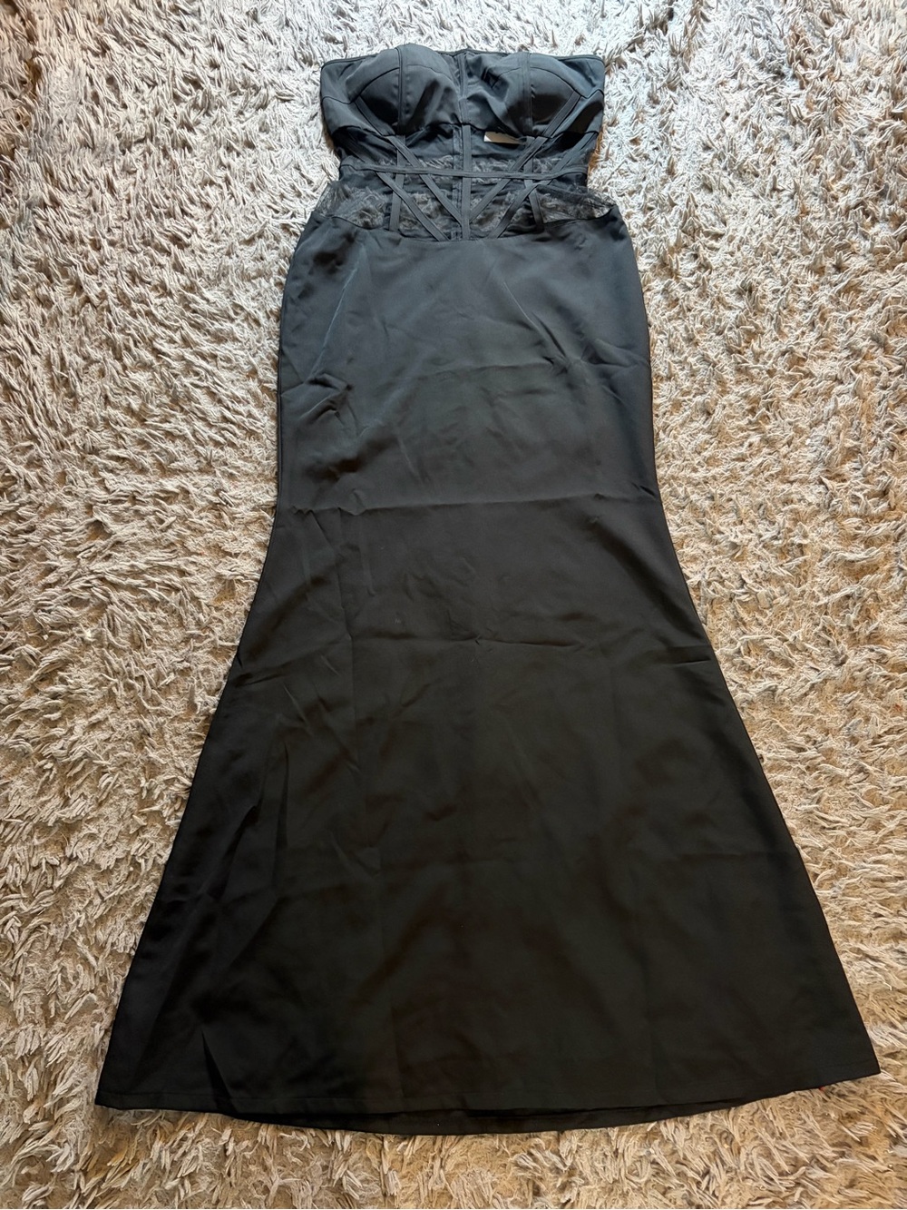 NWT Blithe LA black strapless sheer mesh paneled bodice maxi dress sz M
